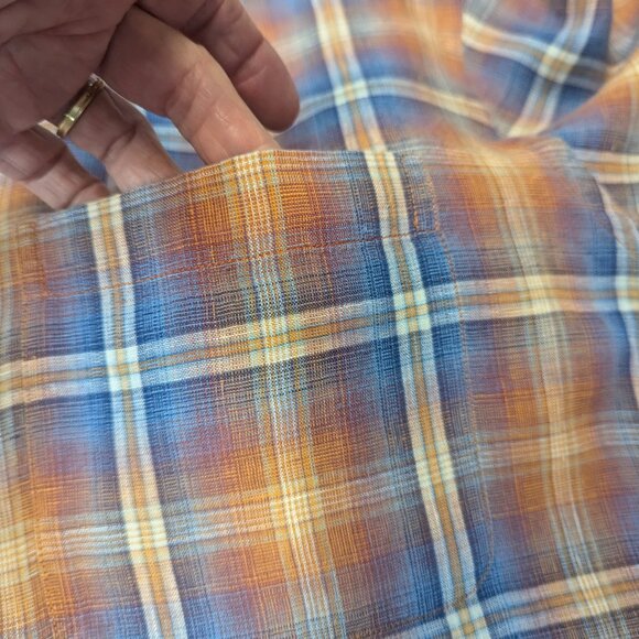 Robert Talbott Size Large Orange/Blue Plaid Button Down in 100% Linen - Picture 11 of 16